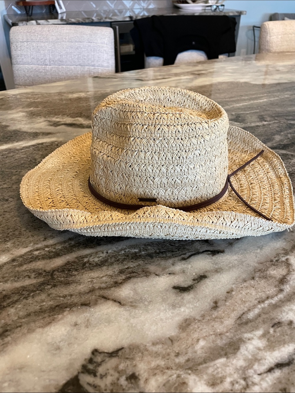 Roxy Natural Straw Sun Hat with Brown Band